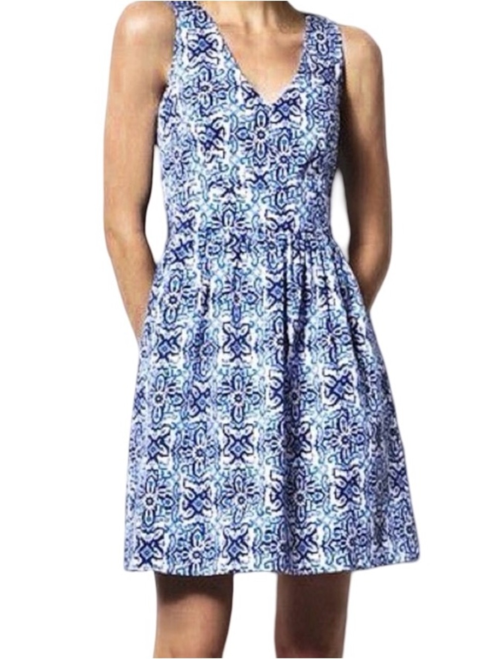 MILLY For Design Nation Sleeveless Geometric Blue Fit Flare Party Dress Size 12